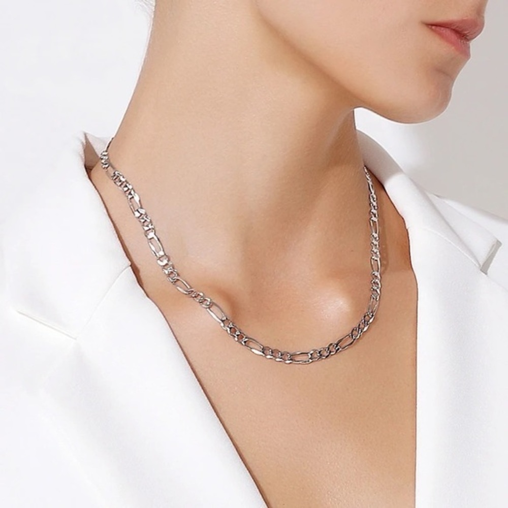 New: S925 Italian Sterling Silver Diamond-Cut Figaro Chain Necklace